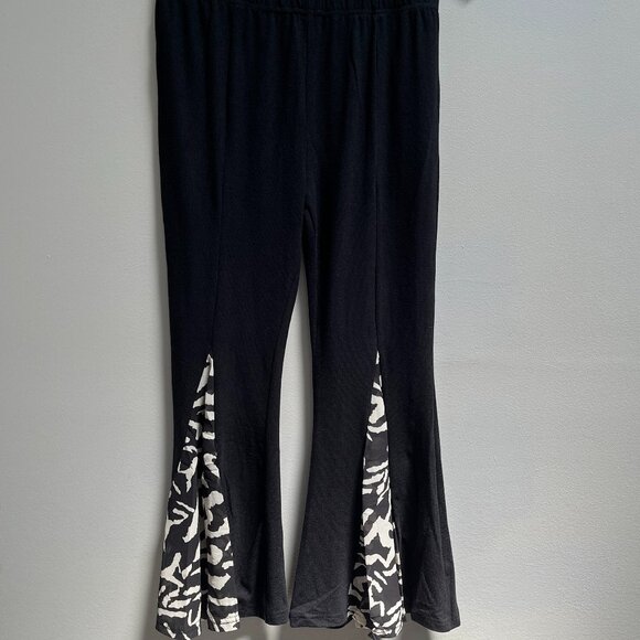 Umgee Flare‎ Print Pants Boho Hippie Retro Stretch Knit Pull On New Small - Picture 1 of 5